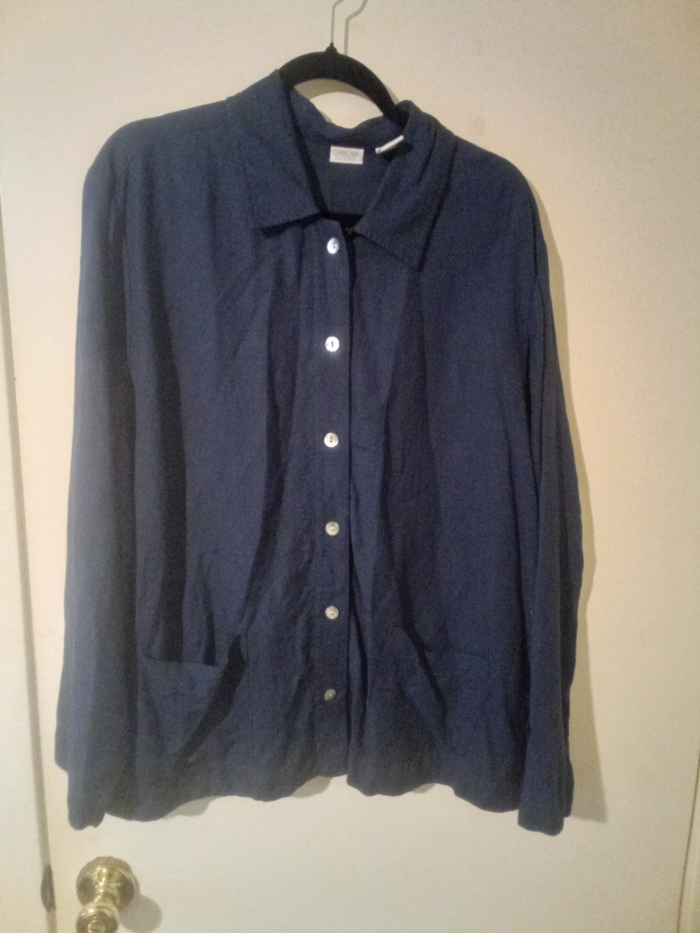 Cherokee Dark Blue Button-Up Women's Linen Blend Jacket Sz 18W